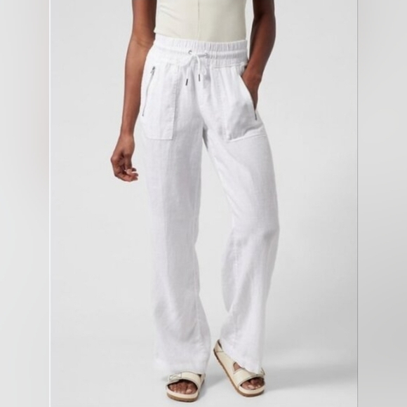 Athleta Pants - Athleta Cabo 100% Linen  Wide Leg Pants White size 6